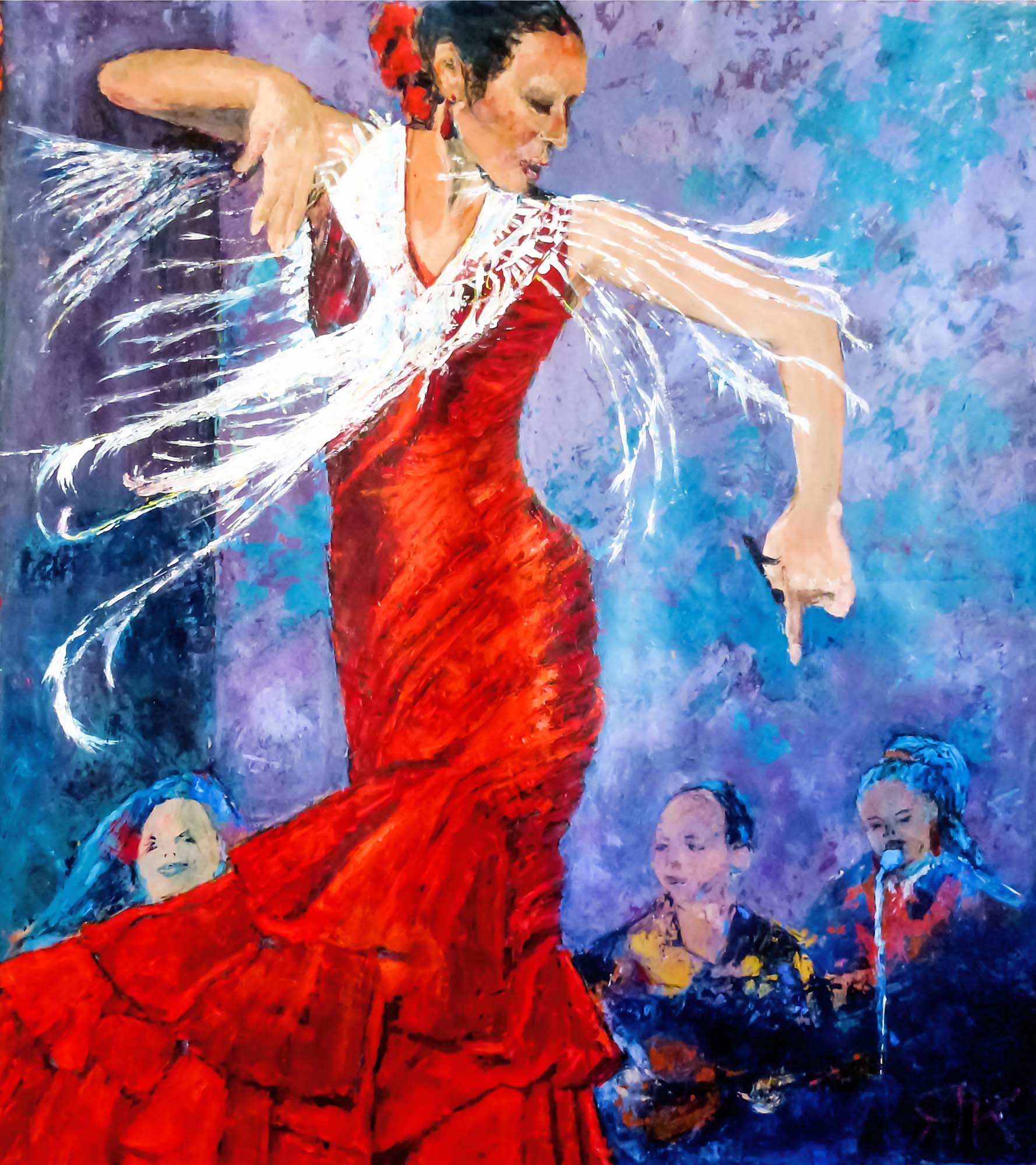 Flamenco dancer in red dress, Spain by Ria Kieboom