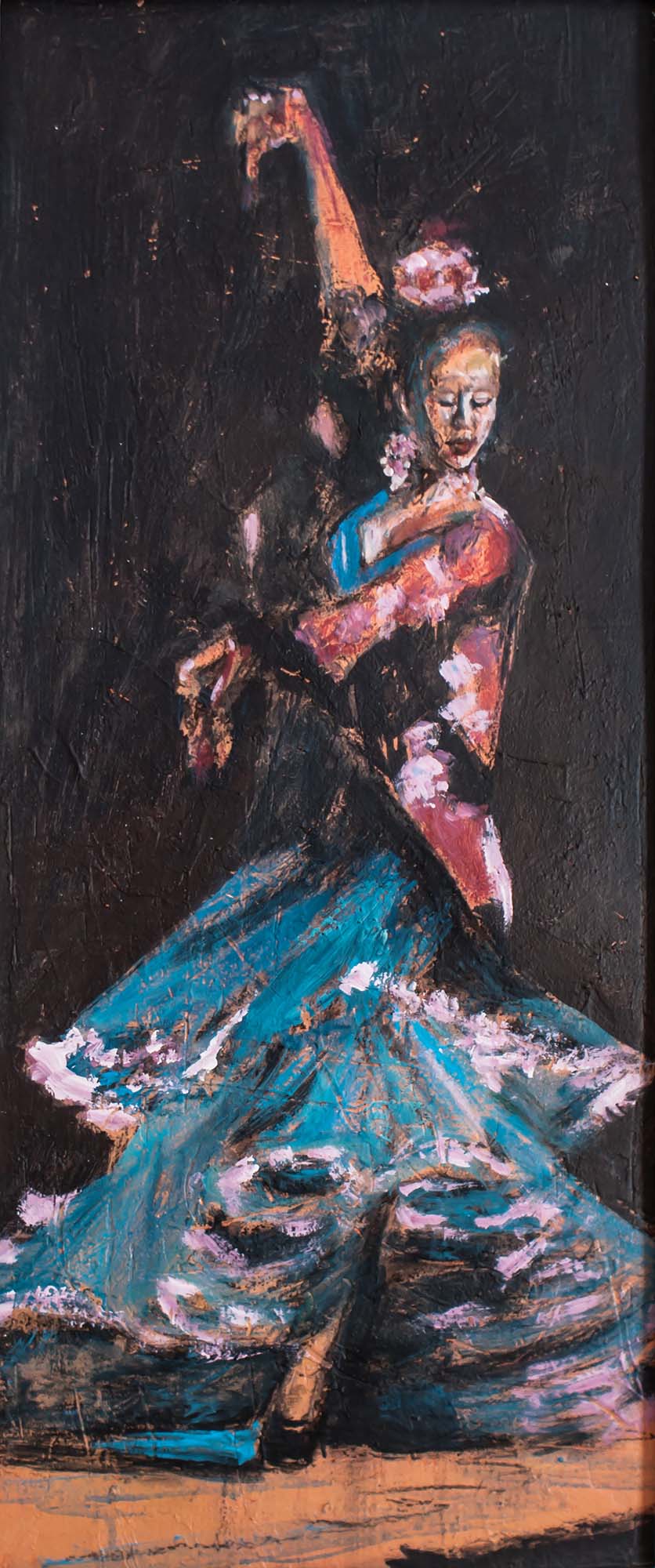 Flamenco dancer on dark background by Ria Kieboom
