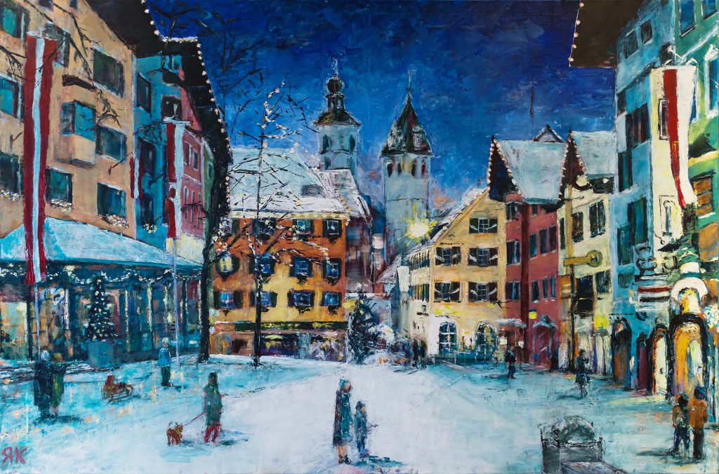 Kitzbühel city center in Christmas winter night, Tyrol, Austria by Ria Kieboom