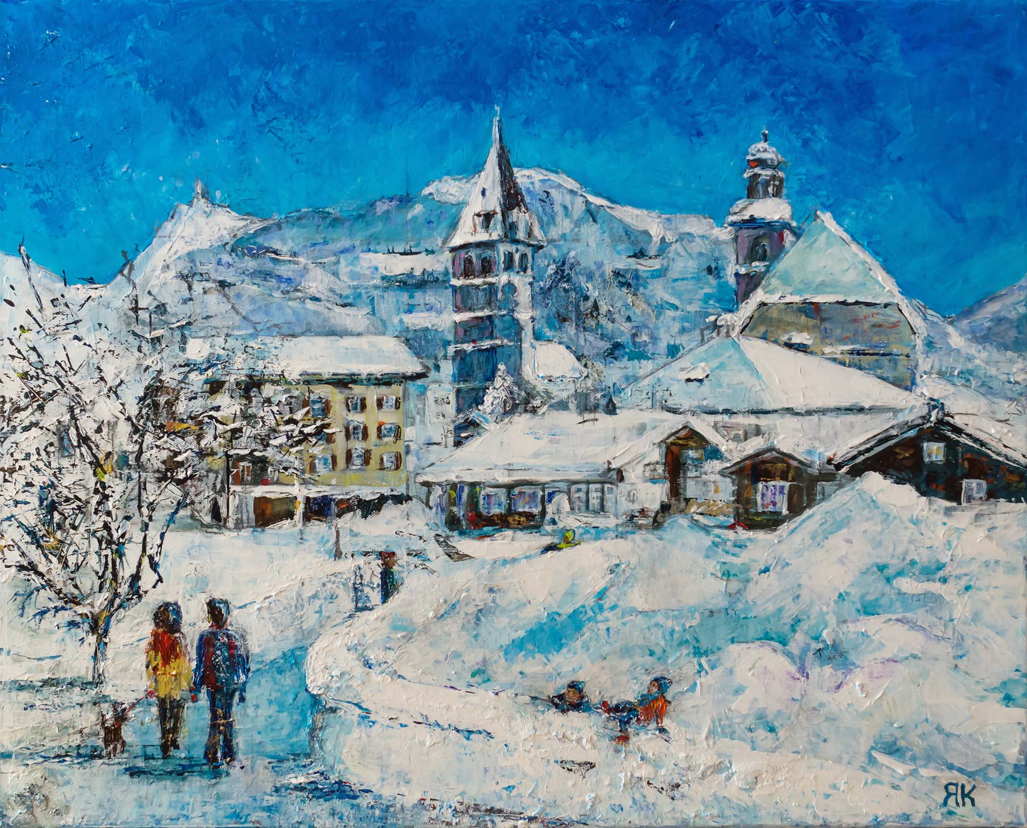 People walking in winter landscape in Kitzbühel, Tyrol, Austria by Ria Kieboom